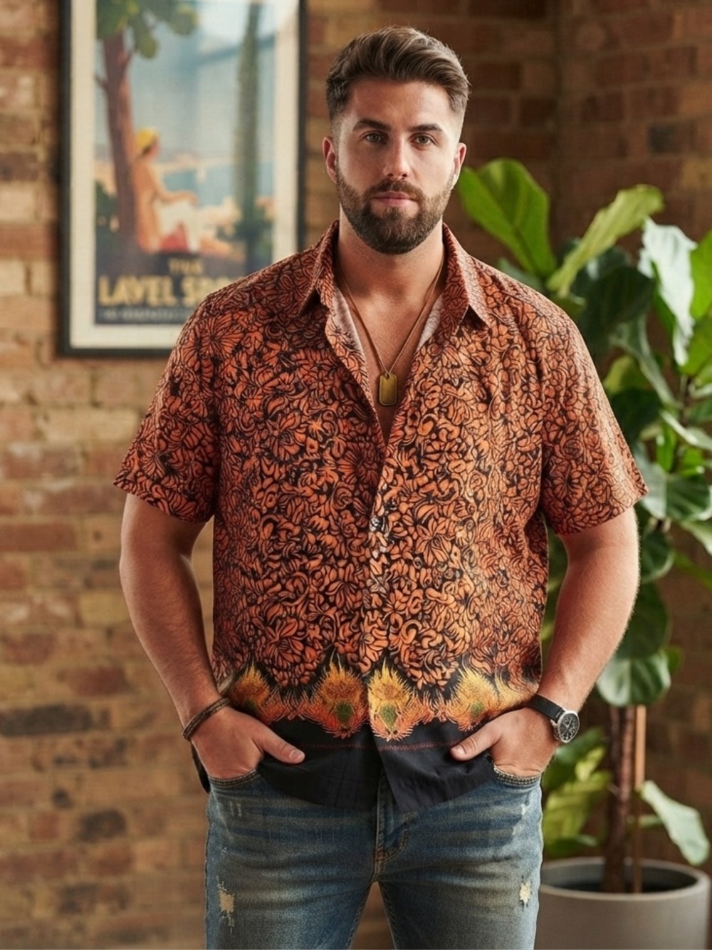 Vintage Icon Sports USA Flame Lotus Festival Shirt Button Down Short Sleeve 2XL